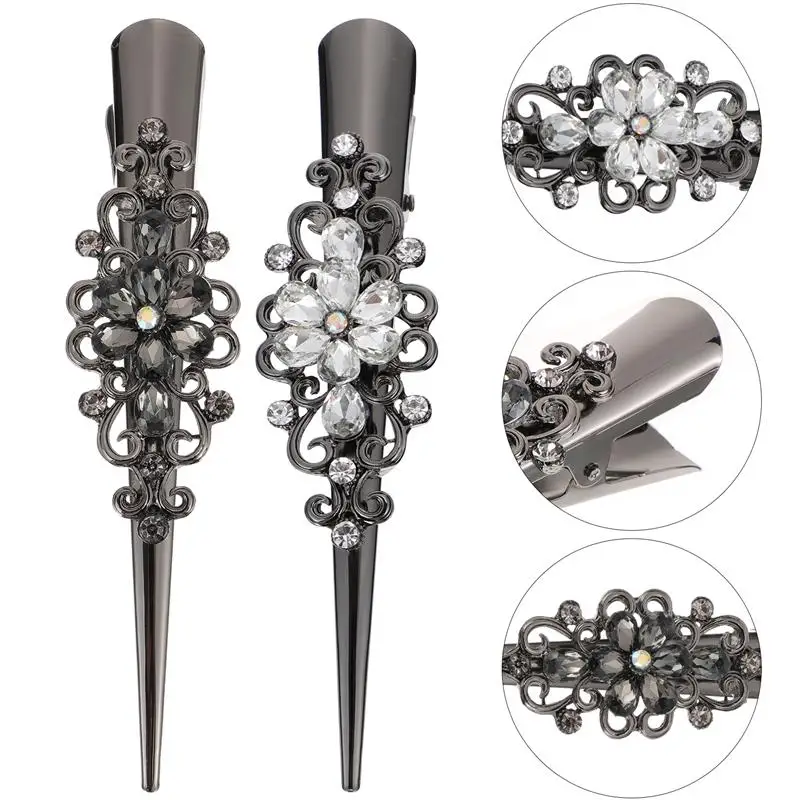 

2pcs Shiny Rhinestone Headdress Alloy Duckbill Hair Clips Alligator Hairpins