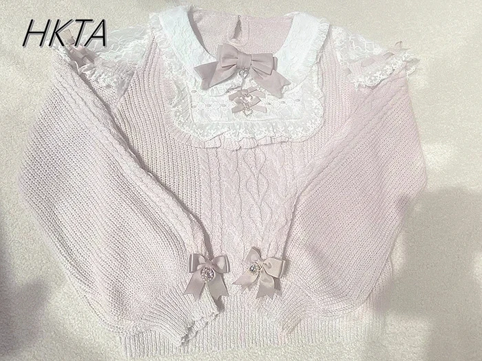 Женский трикотажный свитер с рюшами и длинным рукавом на осень/зиму