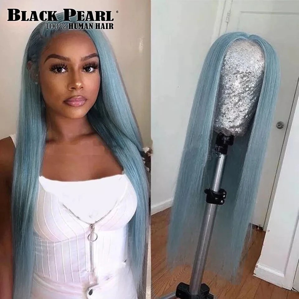 Blue Wigs For Women Human Hair Pre Plucked Brazilian Straight Lace Front Wig 4*4 Straight Closure Wig Blonde Bob Closure Wig