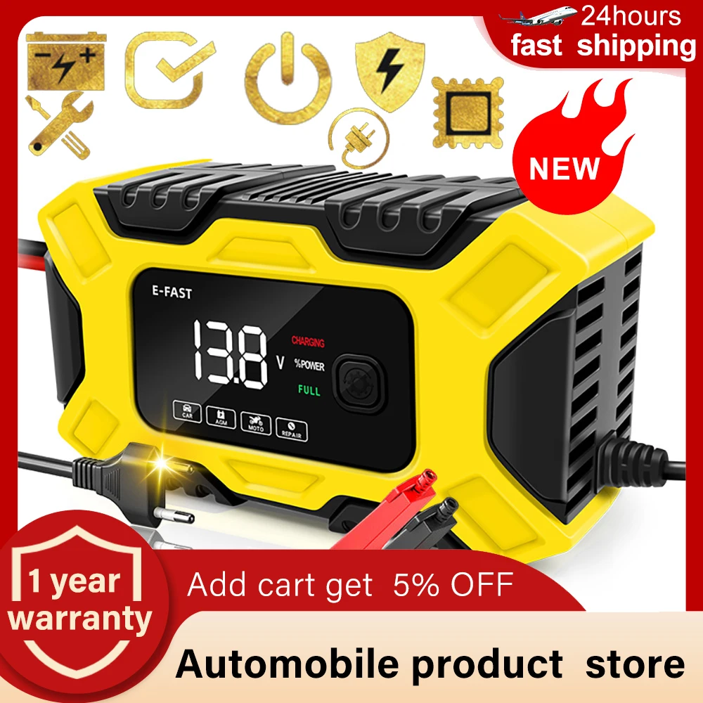 6A Digital Car Battery Charger 12V  Full Automatic Car Battery Charger Power Puls Repair Chargers Lead Acid AGM Battery Charger