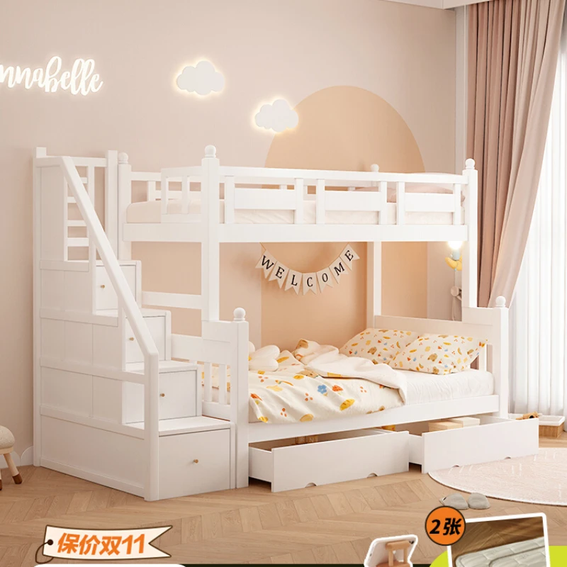 Лестничный шкаф двухъярусная кровать из массива дерева белого бука для матери и