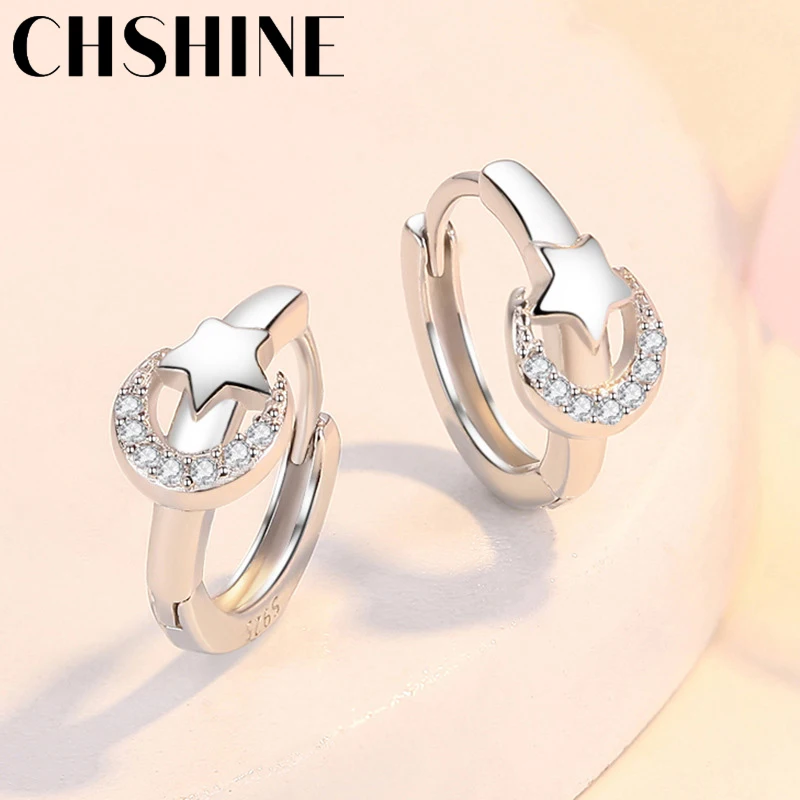 

CHSHINE 925 Sterling Silver Star Moon Zircon Earrings For Ladies Dinner Party Fashion Jewelry