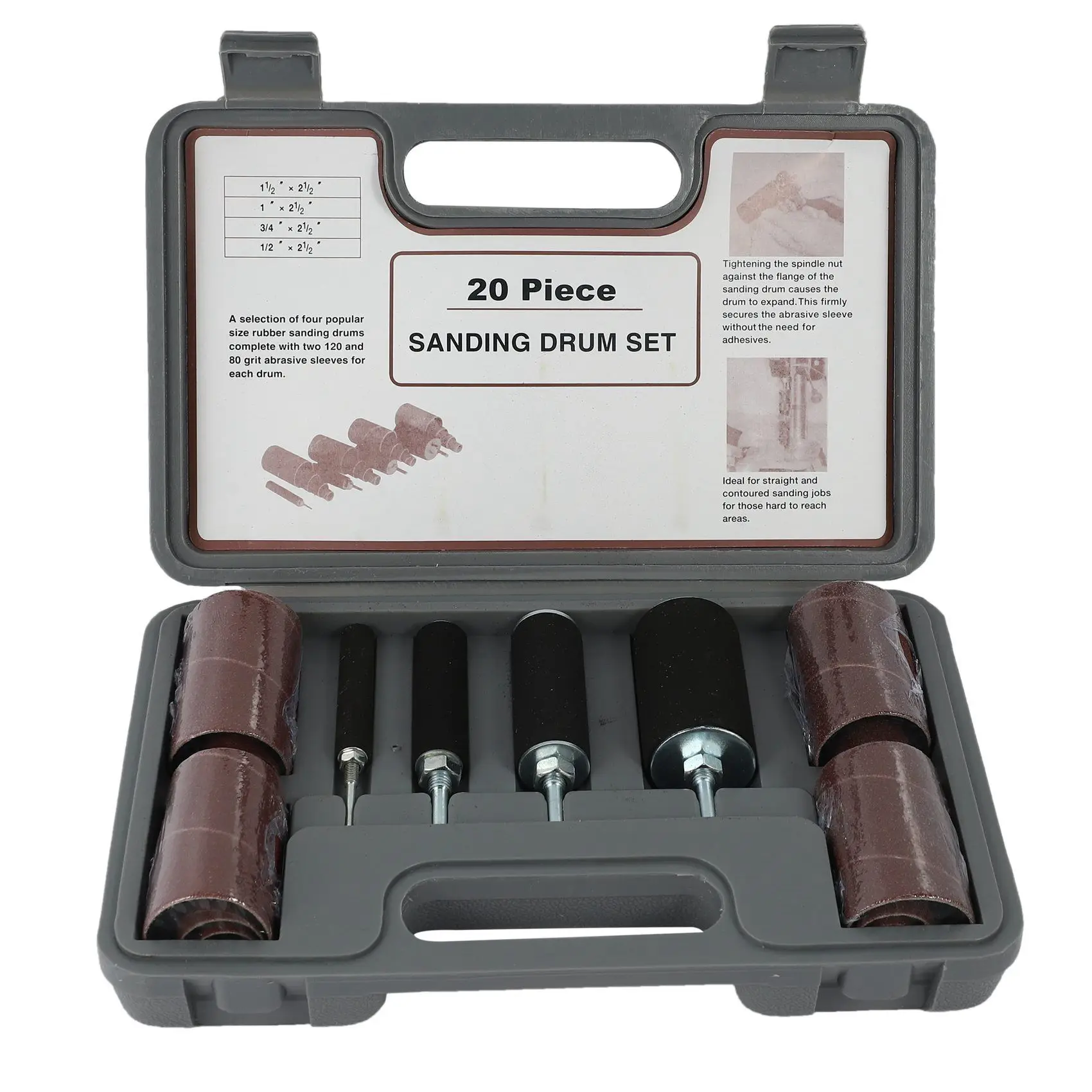 

Набор шлифовальных барабанов 20 шт./компл., набор шлифовальных барабанов, включая абразивные втулки, барабанные резиновые оправки для сверли...