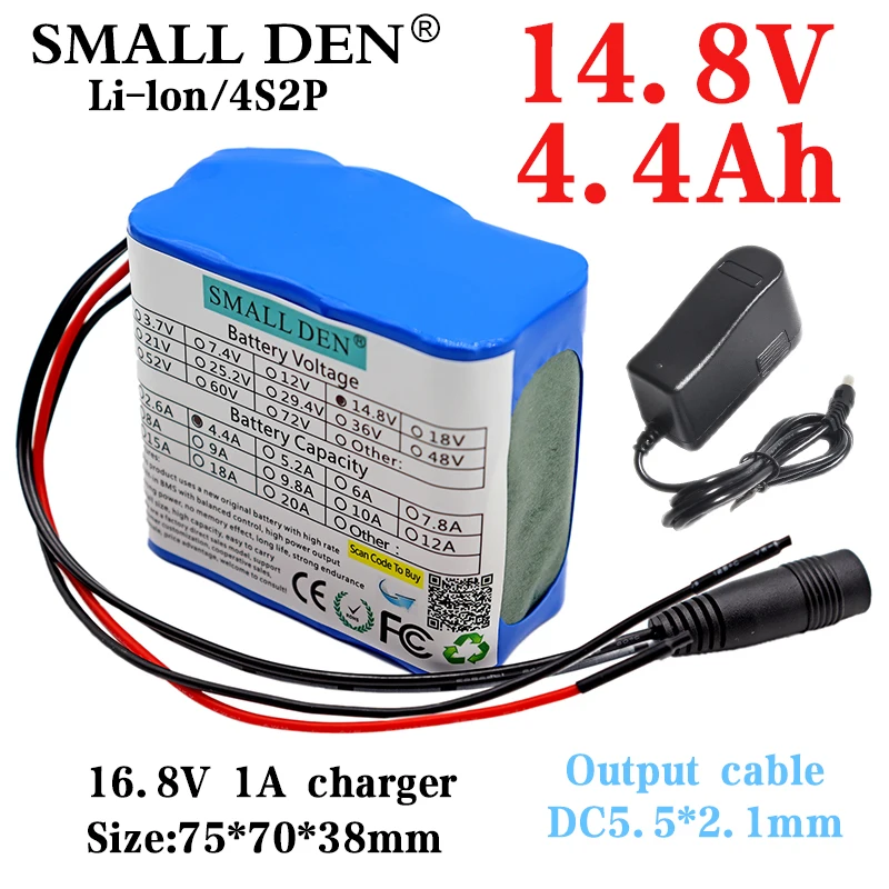 14.8V 4.4A 18650 lithium battery pack + 16.8V 1A charger Built-in 10A BMS, night fishing lights, speakers, 14V battery + charger