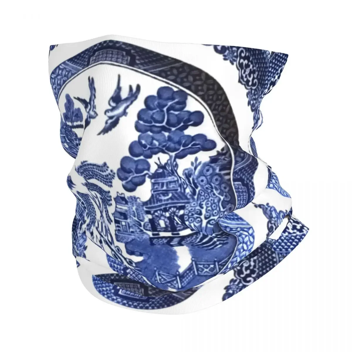 

Blue Willow China Neck Gaiter Men Women UV Protection Winter Blue Delft Chinoiserie Bandana Scarf for Hiking