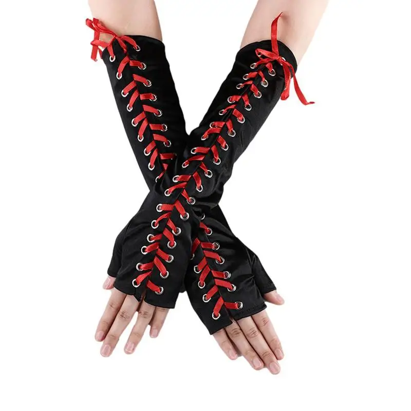 

Long Elbow Satin Gloves Arm Warmer Elastic Punk Costume Sleeve Halloween Cosplay Dressup Supplies For Masquerade Parties