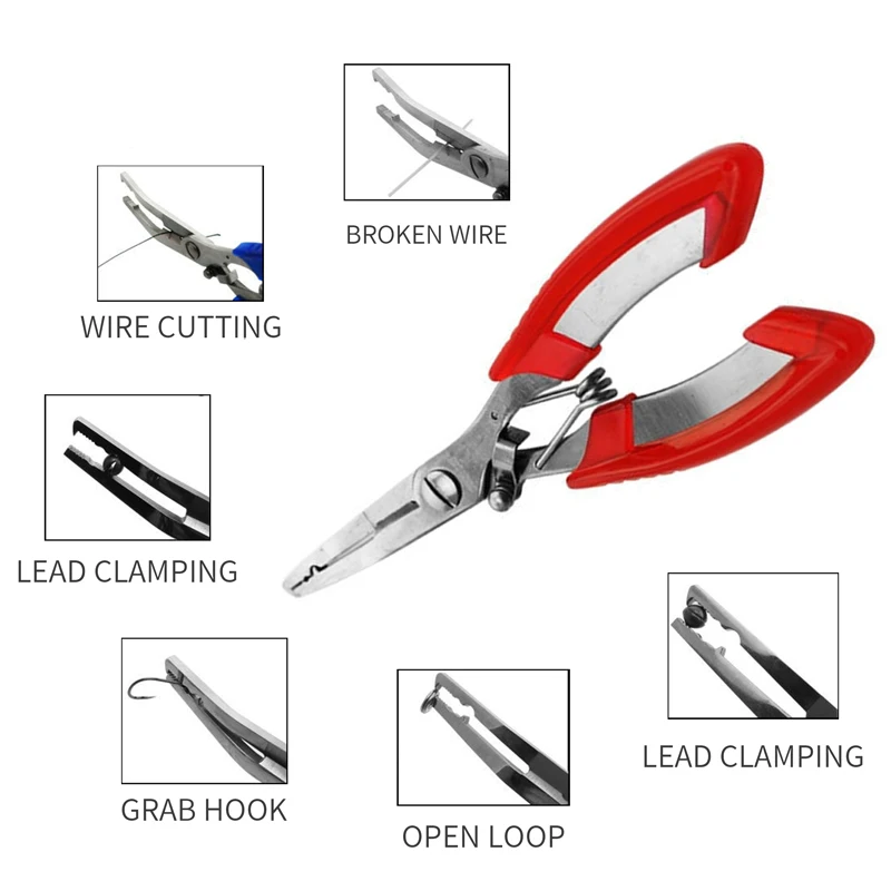 

Multi-function 6 Colors Open Loop Trimming Fetch Hook Stainless Steel Lure Pliers Fishing Decoupler Hemostat Rock Accessories