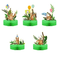 5 pcs sloth birthday party decorations set 3d honeycomb table centerpieces for kids birthday forest sloth party supplies