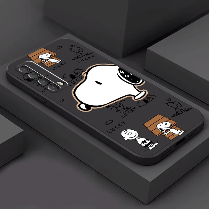 

Cartoon Snoopy Phone Case For Huawei P30 P40 Lite P20 Pro P Smart 2021 2020 2019 Z Soft Funda Liquid Silicon Black Back