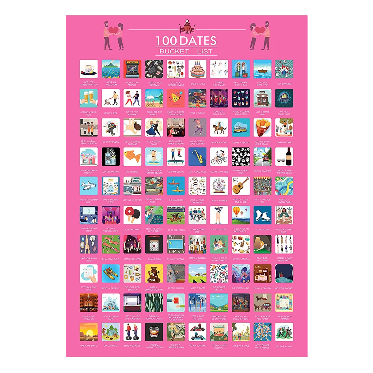 

Dates Poster Pink 100 Memorable Dates Scratch off Poster Creative and Decorative Paper Bucket List Poster Record Adventure