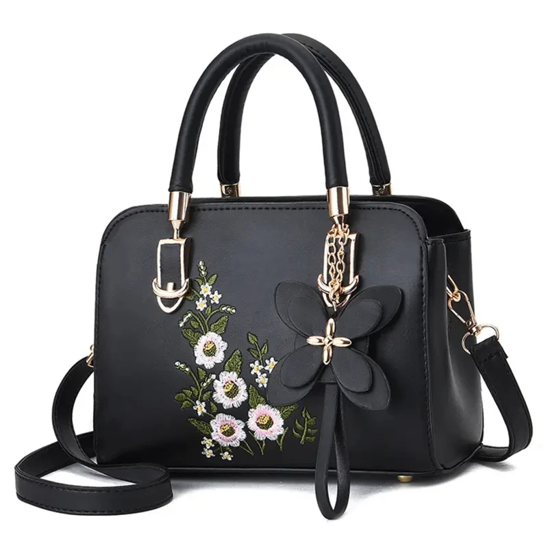 

Women Embroidery Flower PU Leather Handbags Female Fashion Elegant Large Capacity Crossbody Bag Shoulder Bag Leisure Satchels