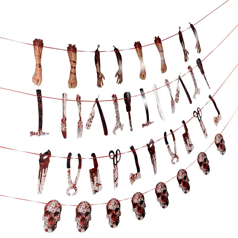 

Halloween Ornaments Hanging Pendants Blood Hand Foot Skeleton Banner For Halloween Party Haunted House Decoration Horror Props