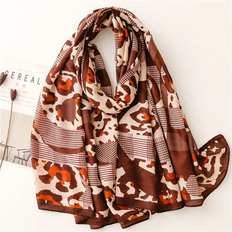 

Новинка 2022, роскошные длинные пляжные шали из хлопка и льна с леопардовым принтом для девушек, модные дорожные шарфы, шаль