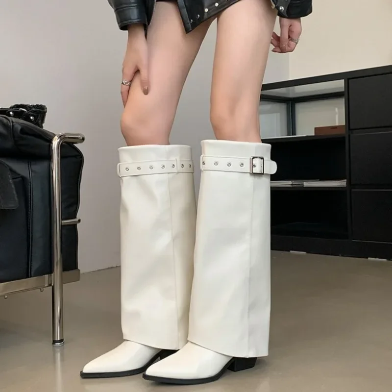 Мягкие брюки из натуральной кожи с разрезом женские сапоги до колена рыцарская