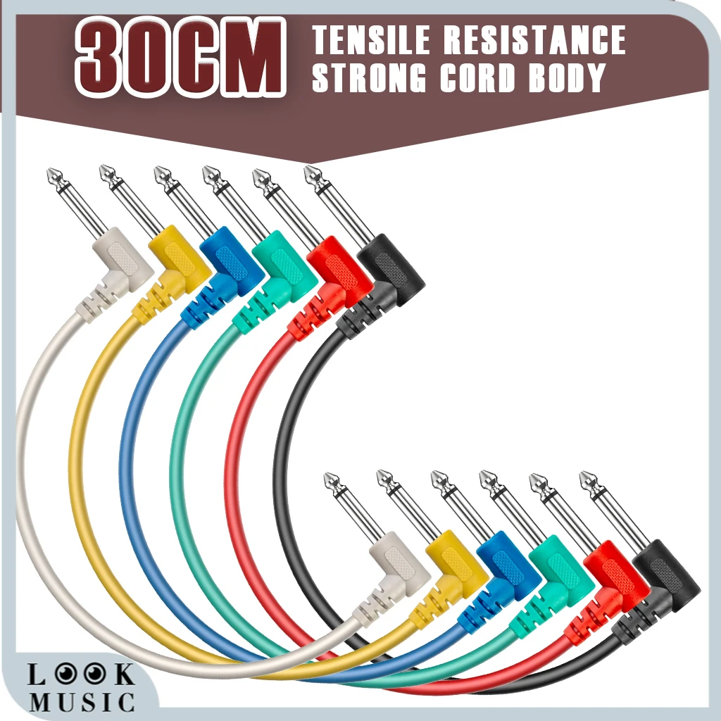 

Guitar Patch Cable 6 Inch 30cm 1/4" Right Angle Metal Connector for Instrument Effect Pedal 6 Packs