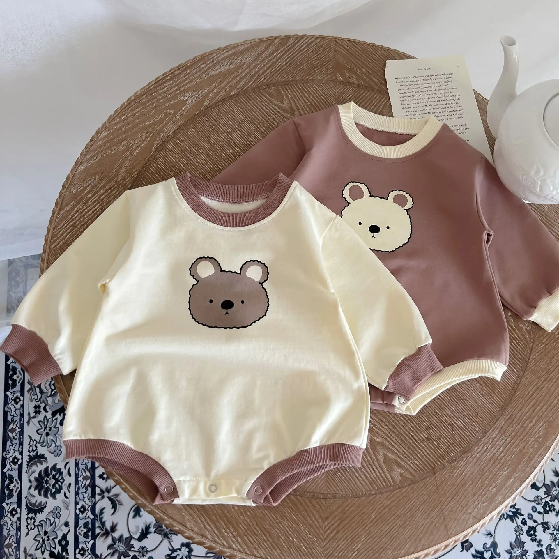 

0-3y Newborn Girl Sweet Cartoon Long Sleeves Bodysuit Kids Cute Bear Print Cotton Jumpsuit Infant Boy Autumn Comfortable Clothes