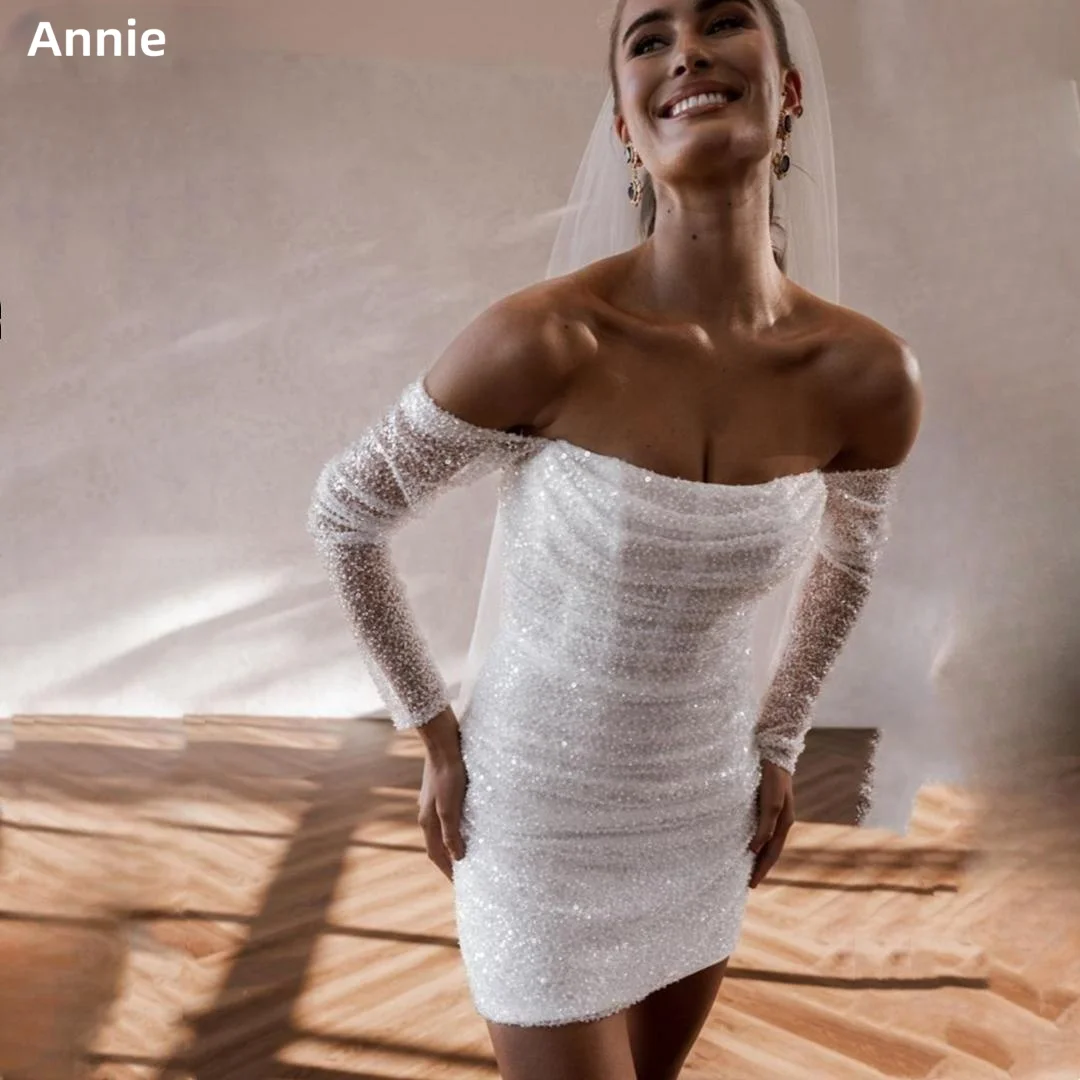 

Annie Sparkling Sequin Off Shoulder Wedding Dress Formal Partyفساتين الحفلات