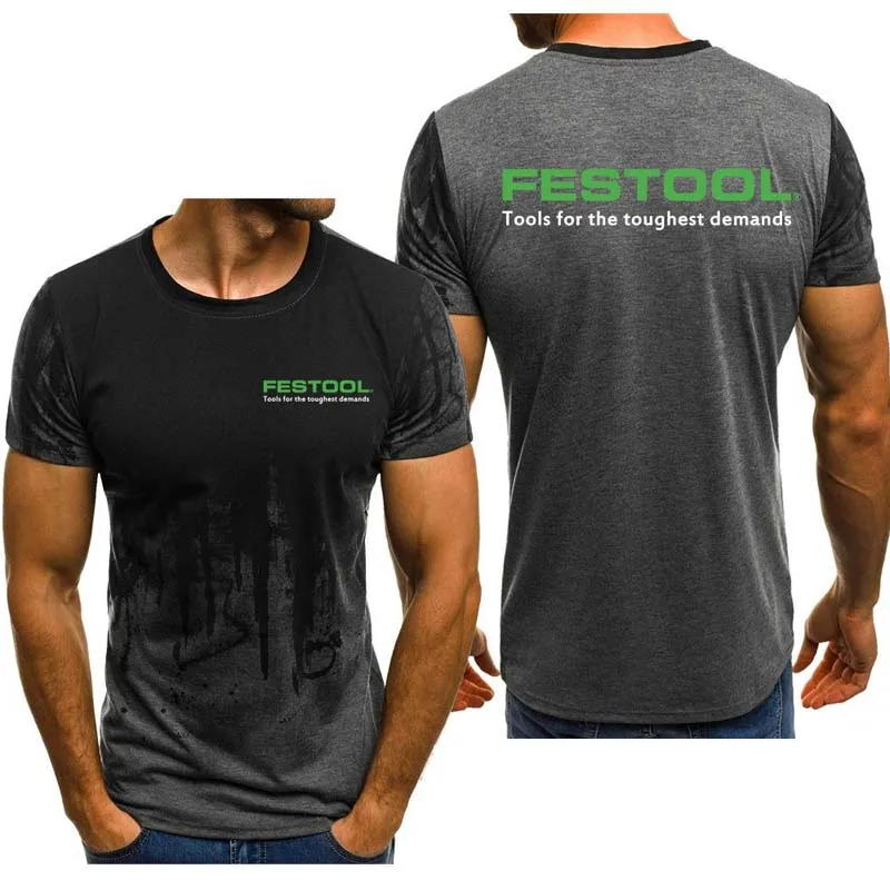 

High Quality Summer Men's short sleeve FESTOOL car logo t-shirt Printed O-Neck Cotton Comfortable Gradient casual Men's T-shirt
