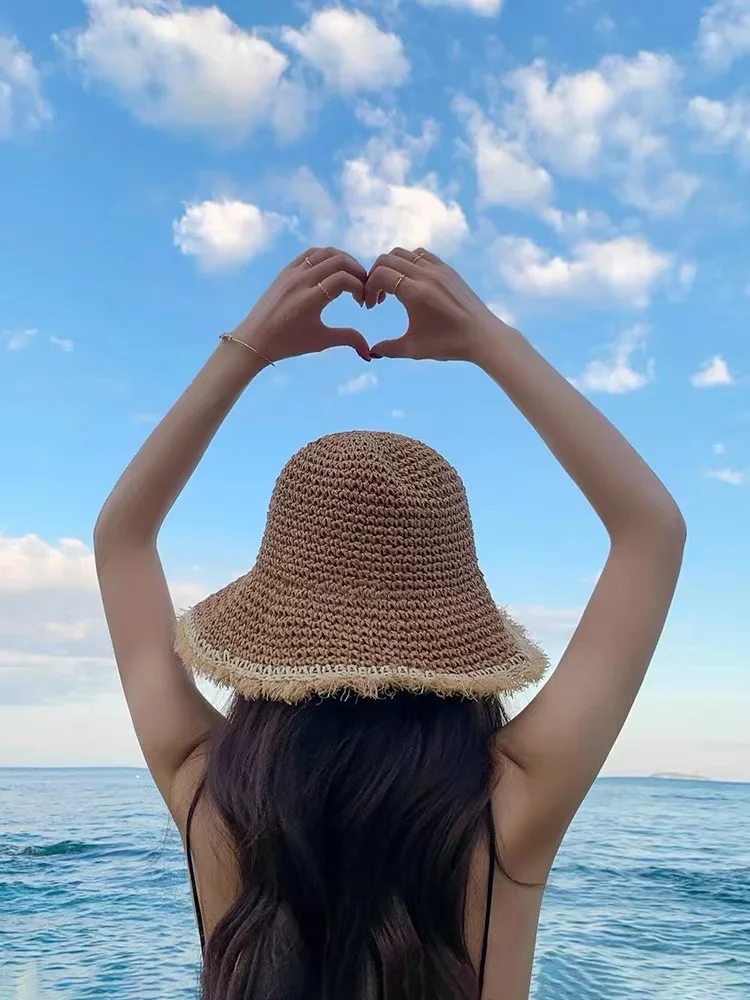 Простая 100% рафия с кисточками для девочек шляпа от солнца широкими полями флоппи