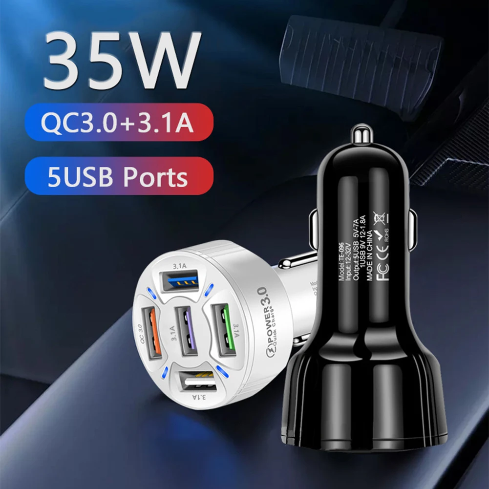 

Автомобильное зарядное устройство с 5 USB-портами, 35 Вт, QC 3,0