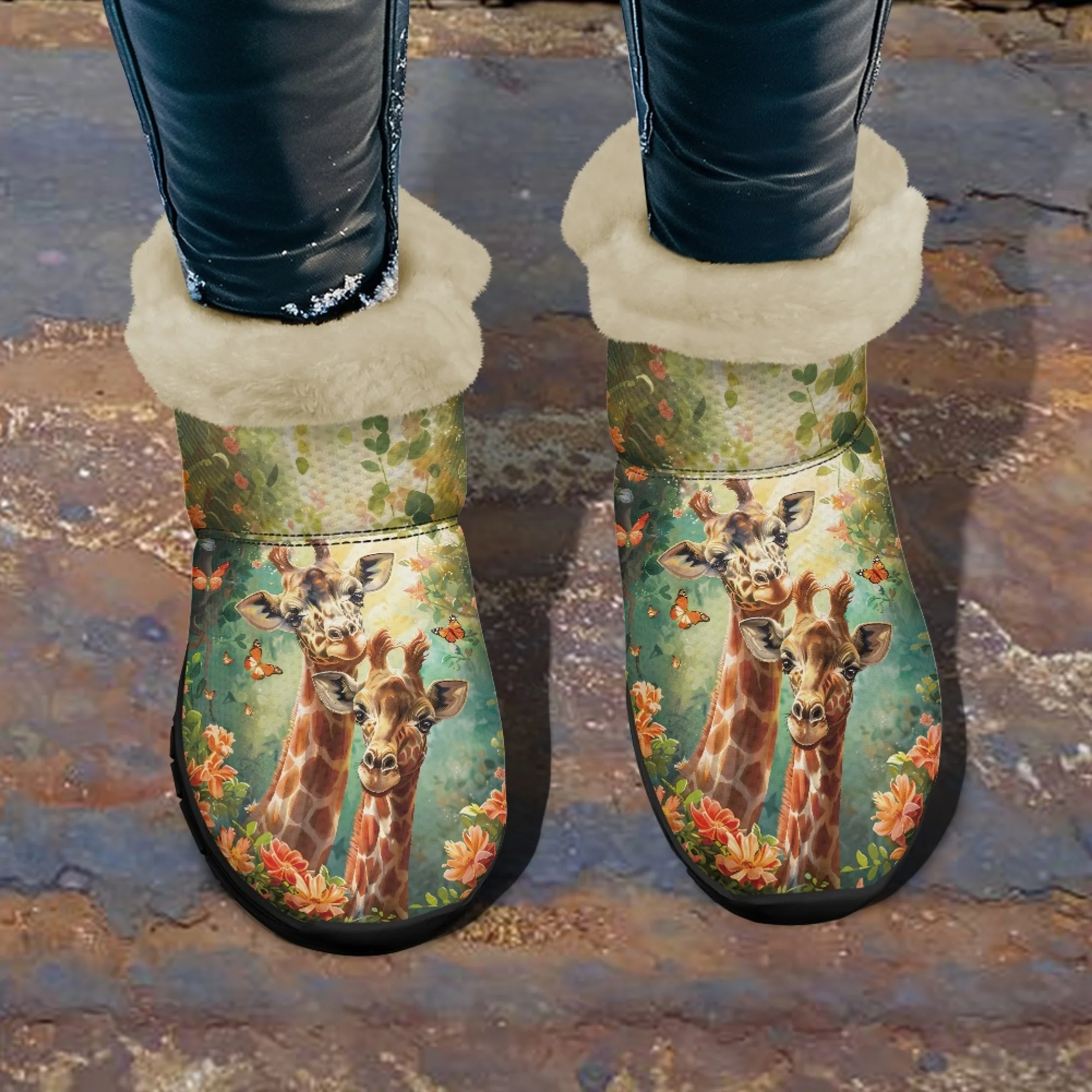 INSTANTARTS/женские зимние ботинки для пары с принтом жирафа повседневная мягкая