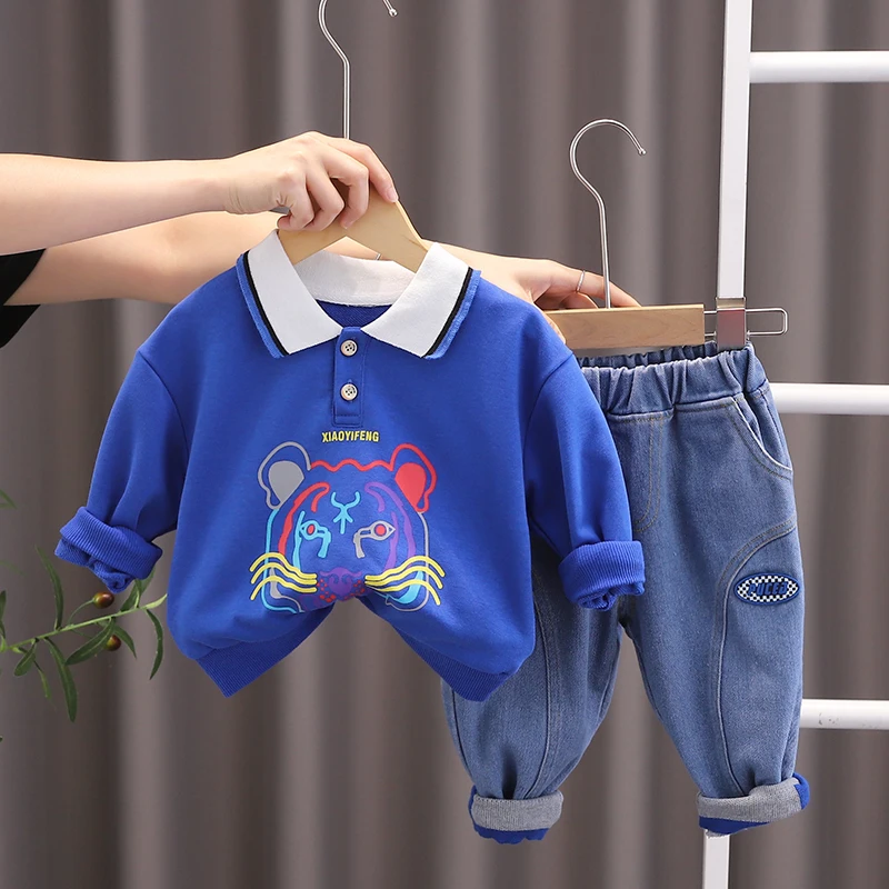 

Casual Children Clothes Sets New Spring Autumn Infant Fashion Baby Girls Clothing Cartoon Tiger Sweatshirt+Jeans 2pcs Tracksuits
