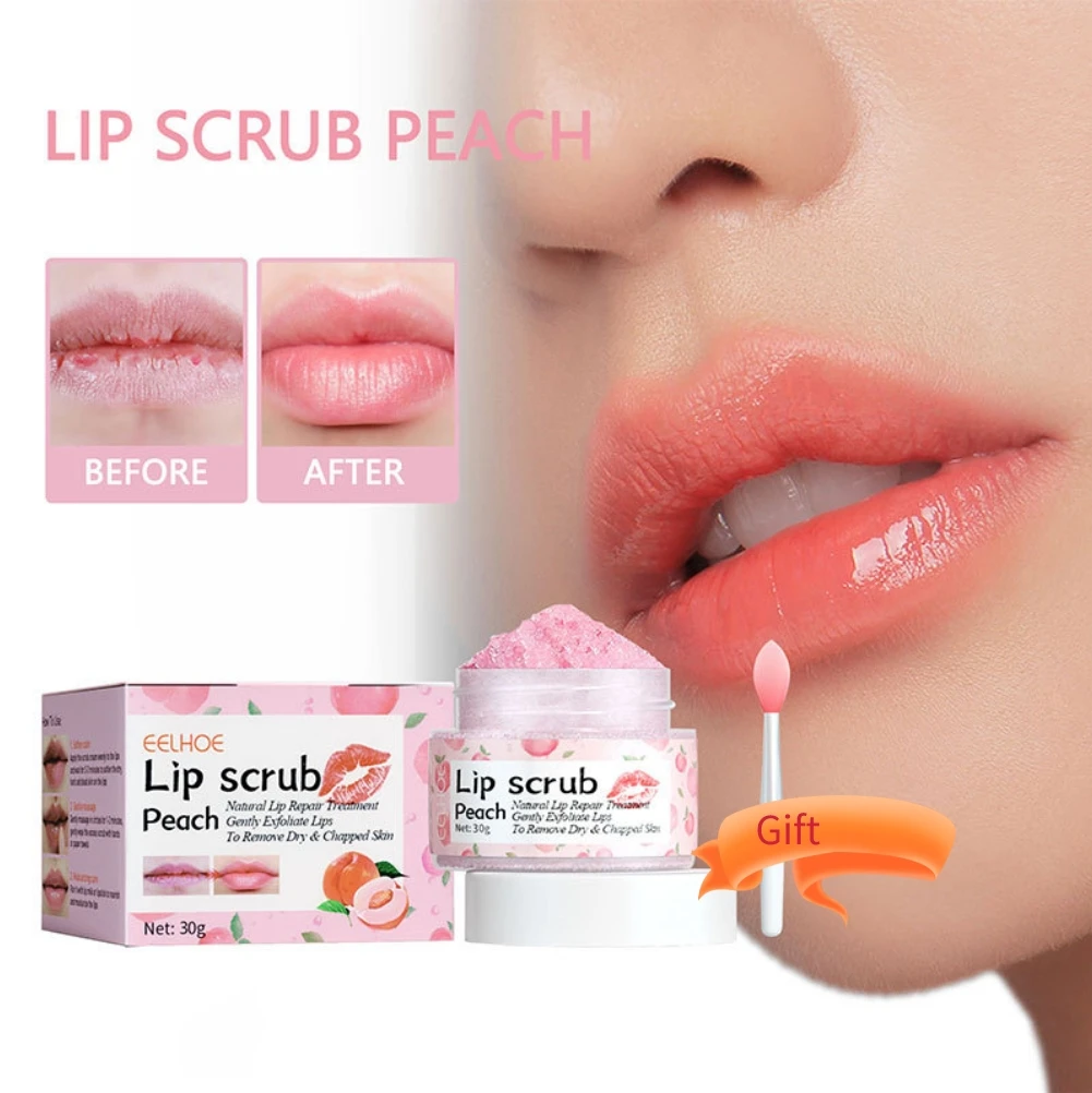 

Peach Lip Scrub Gentle Exfoliating Lip Balm Moisturizing Keratin Cream Base Lip Gloss Anti Aging Natural Wrinkle Lip Care 30g