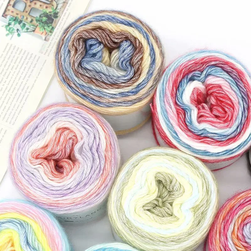 Хлопчатобумажная Радужная пряжа ручной работы пушистая для вязания крючком