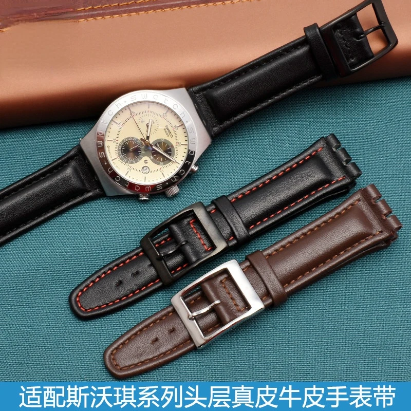 

Fit Swatch Swatch Yis415/414/402 Watch Bracelet Men's and Women's Concave-Convex Leather Watch Band 17mm