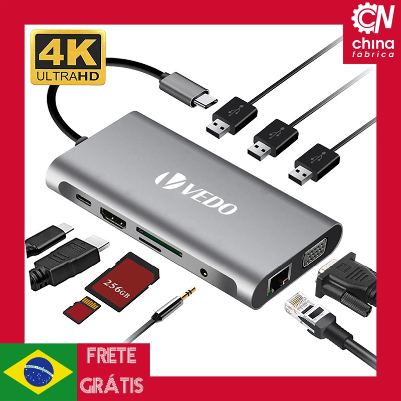 

VEDO hub usb c hub hdmi adaptador 10 em 1 usb c para usb 3.0 doca para macbook pro acessórios USB-C tipo c 3.1 divisor usb c hub