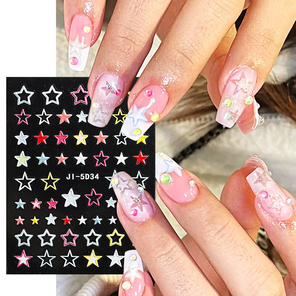 5D Весенняя Милая красочная пятиконечная звезда дизайн ногтей украшение полые звезды DIY маникюр самоклеящийся слайдер наклейка