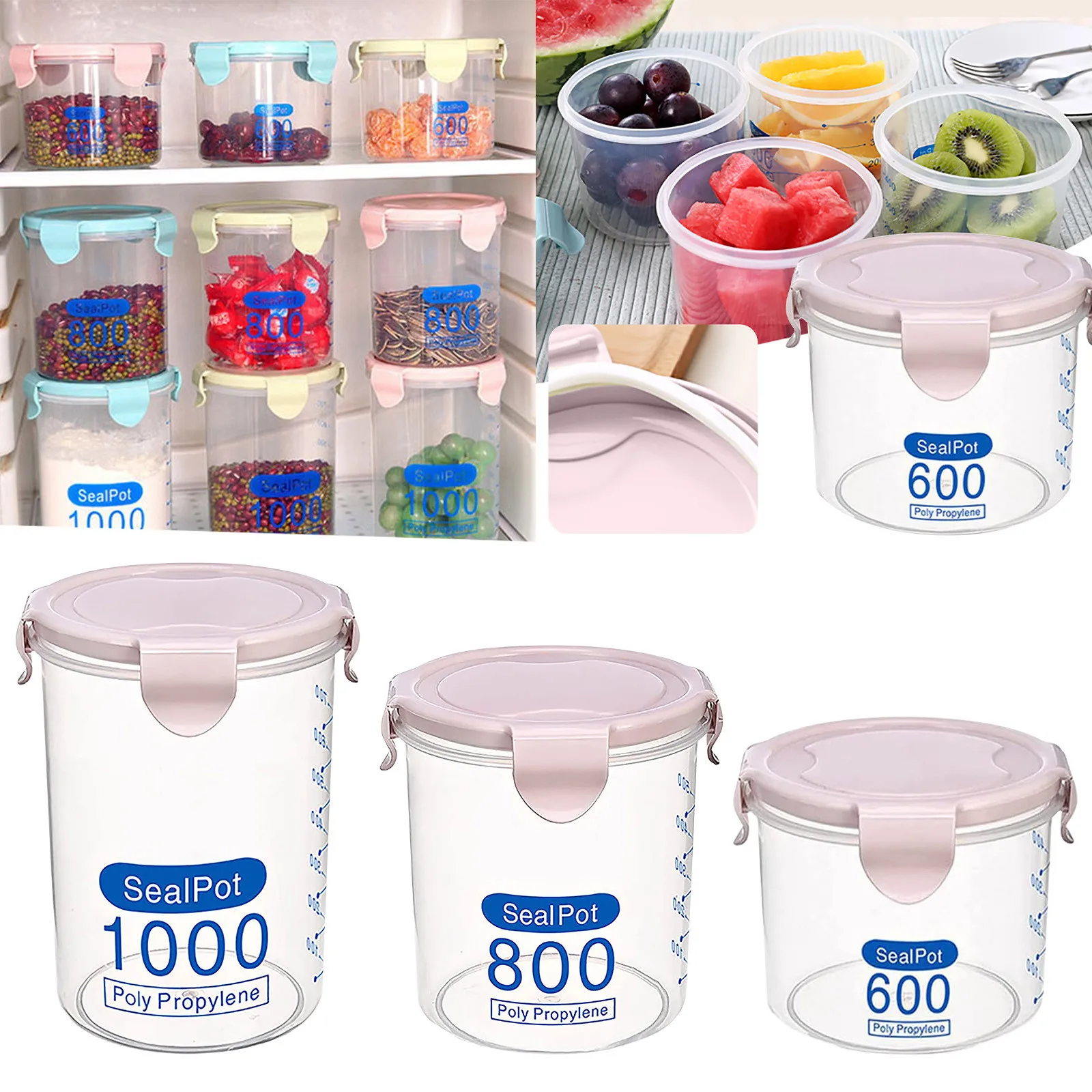 

2022 Food Storage Containers 3 Colors Combination 1000ml Kitchen Storage Box Sealed Food Canisters Storage for Pantry