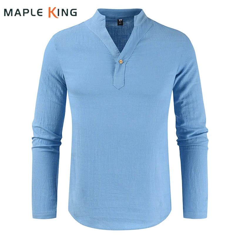 

Linen Shirt Men Long Sleeve Solid V-Neck Chemises Tee Vinatge Casual Cotton Camisas Social Masculina De Luxo Mens Muslim Shirts