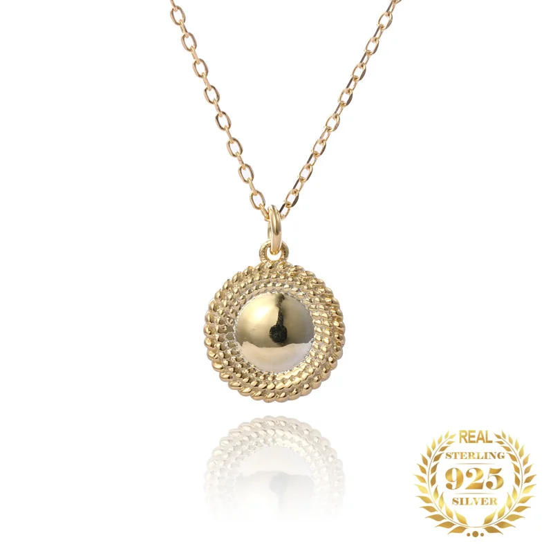 Женское ожерелье из серебра 925 пробы с круглым кулоном с покрытием из 18-каратного золота