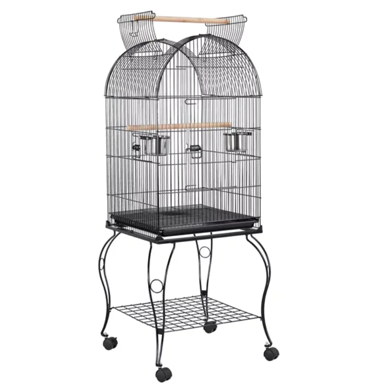 

SMILE MART Metal Rolling Bird Cage with 2 Feeders and 2 Wooden Perches, Black
