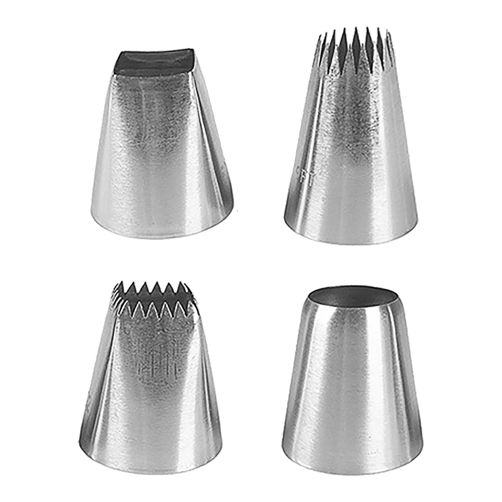 

4pcs Easy Clean Cake Decorating Serrated Cupcake DIY Piping Tip Set Extra Large Muffin Stainless Steel Home Kitchen Square Round