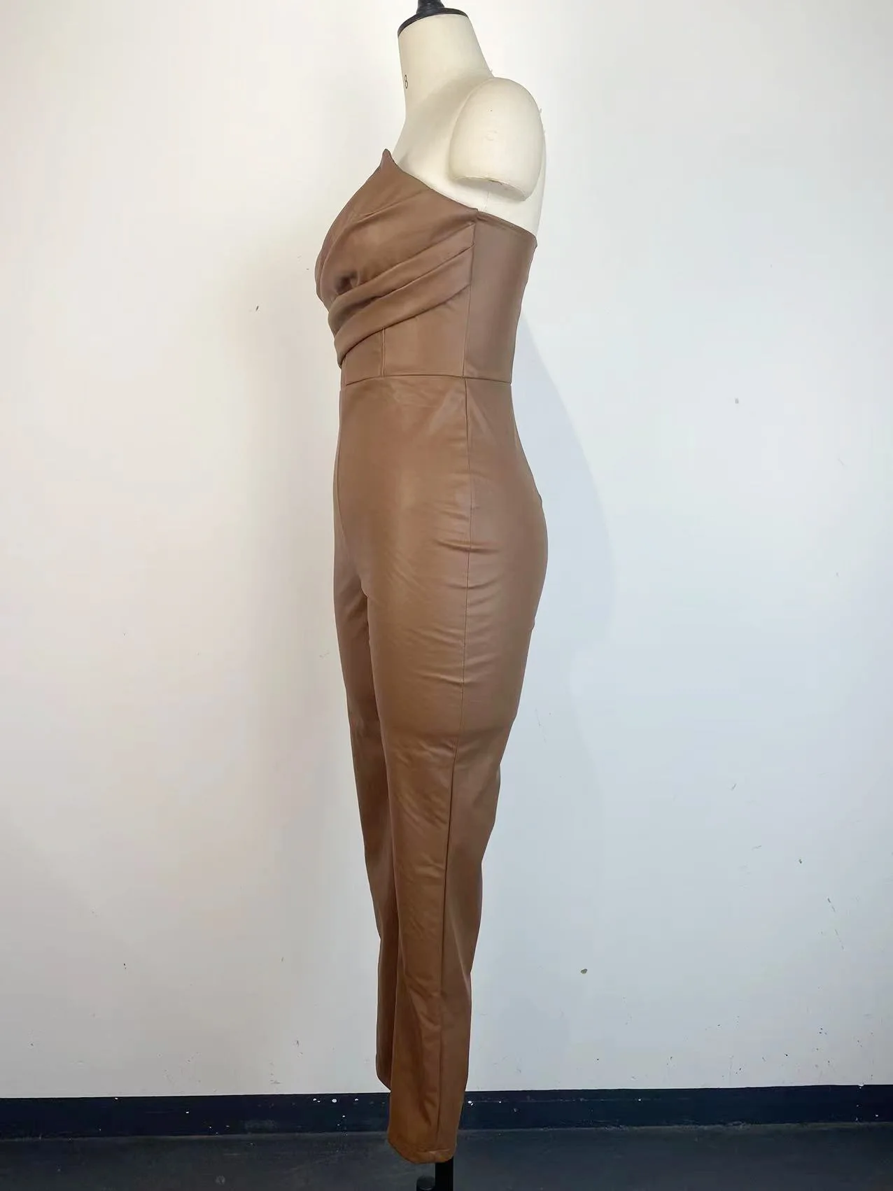 Ins Sexy Party Clubwear Strapless Faux Leather Jumpsuits for Women Streetwear High Waist PU One Piece Suit Romper Outfit