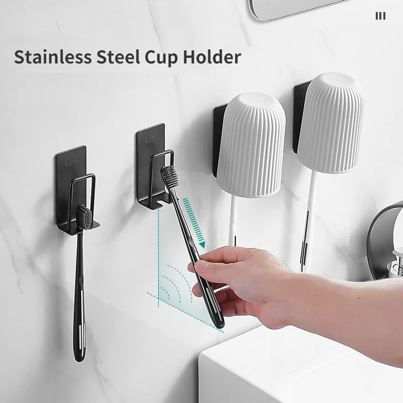 

1PCS Toothbrush Rack Toilet Punch-free Stainless Steel Mouthwash Brushing Cup Tooth Cylinder Set Mug Wall-mounted Storage Rack