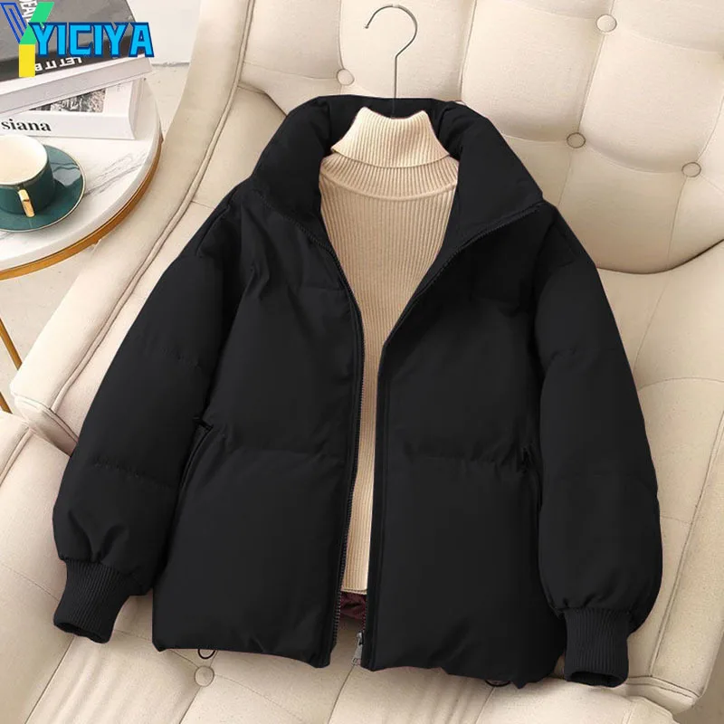 YICIYA Coats Woman Winter 2023 Loose Parkas Fashion Solid Warm Thick Zipper Jackets High Street Casual Cotton Padded Female Coat