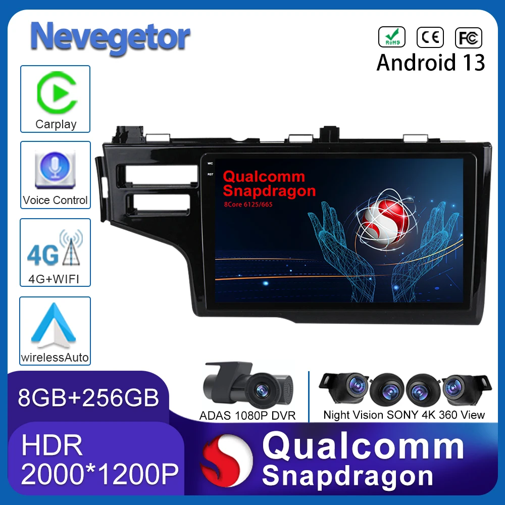 

Qualcomm snapdragon For Honda FIT JAZZ Left Right 2014-2015 Android 13 Car radio stereo GPS navigation Carplay Auto No 2din DVD