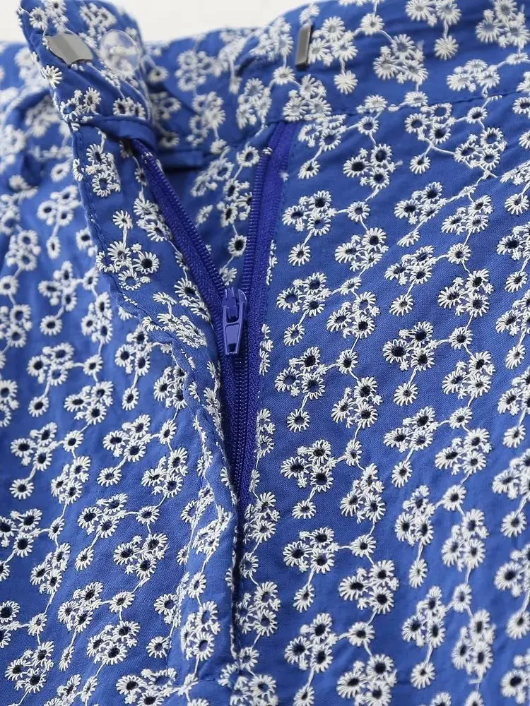 Jenny&Dave Fashion Ladies Country Style Retro Embroidery Blue Bermuda Summer Casual Cotton Shorts Women