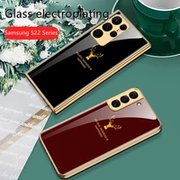 cartoon phone case for samsung s22 cover ultra thin case glass full coverage funda scratch proof for s22plus s22ultra deer plain