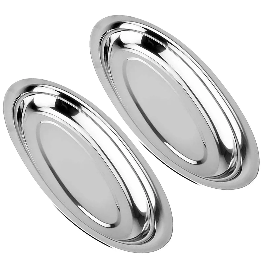 

2pcs Metal Steak Tray Lunch Appetizer Metal Appetizer Plate Dish Fruit Dessert Dish