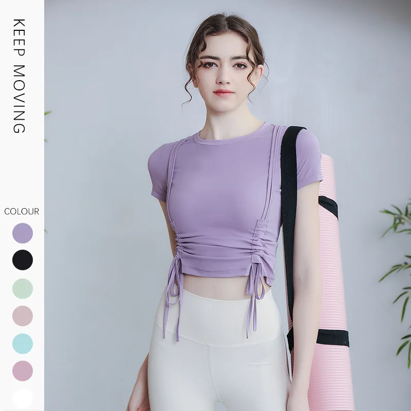 

2022 Women's Yoga Shirt Sports Top Short Sleeve Crop Top Fitness Gym Shirts Workout Tops Trainning Running Tights T-shirt