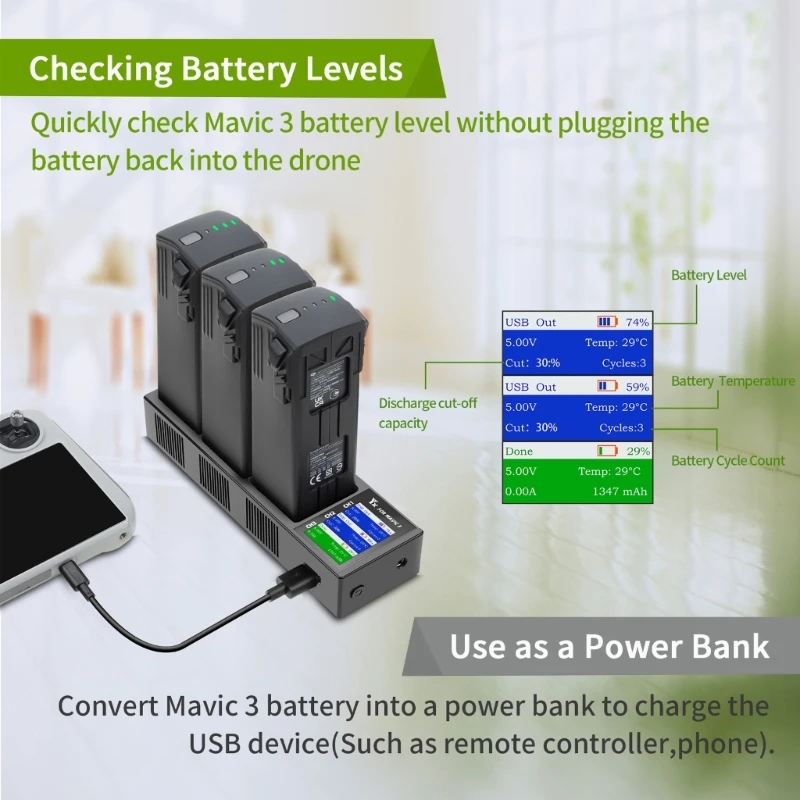 

Quick Battery Charging Hub for 3 with LCD Screen