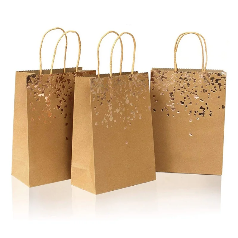 

Custom Kraft Paper Bag with Handles Solid Color Gift Packing Bags for Store Clothes Wedding Christmas Party Supplies Handbags