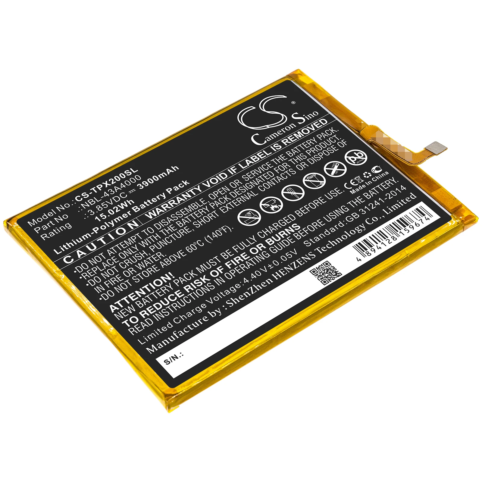 

CS 3900mAh / 15.02Wh battery for Neffos TP7071, TP9131A, X20, X20 Pro NBL-43A4000