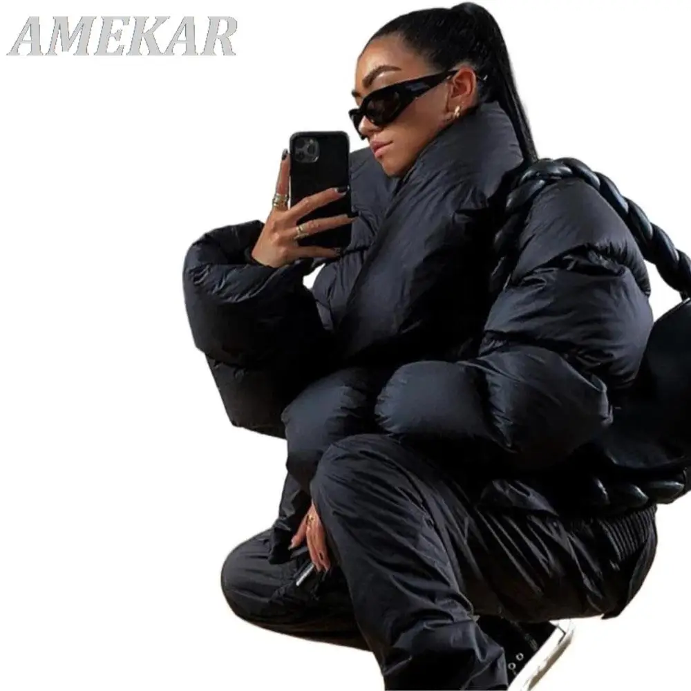 Women's Zipper Scarf Collar Short Puffer Jackets Winter Fashion Green Parka Streetwear Lady Casual Black Oversized Bubble Coats