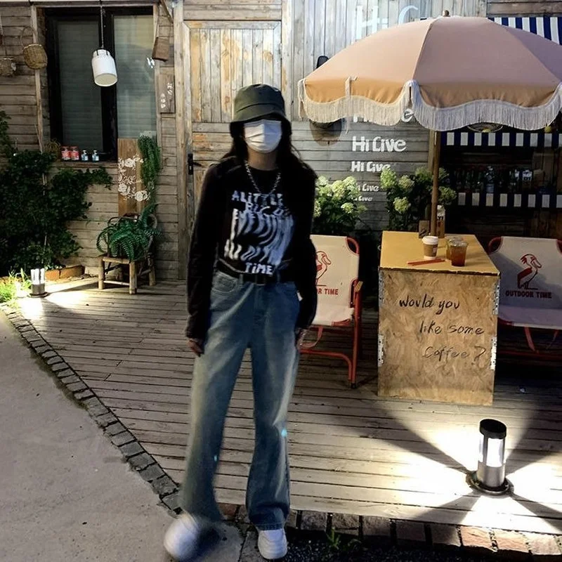 YUQI Y2K футболки с графическим рисунком Женская Корейская сексуальная тонкая