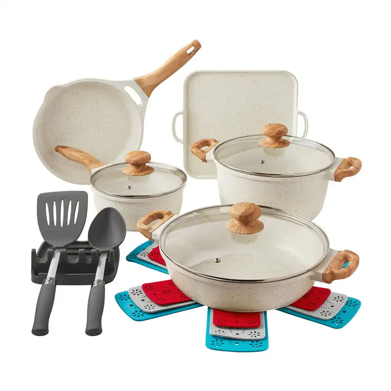 

14-Piece Cast Aluminum Cookware Set, Linen Speckle